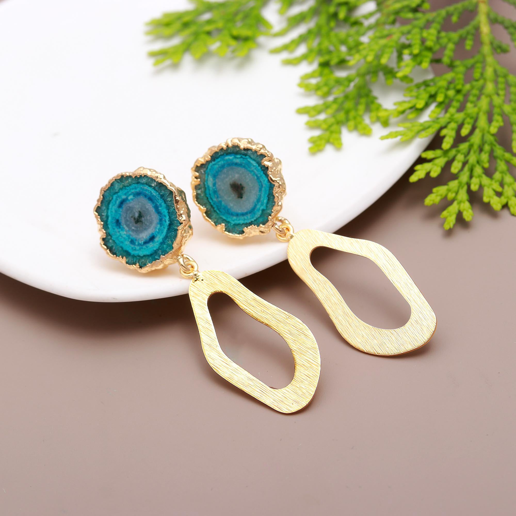 Enigmatic Loop | Natural solar quartz stud drop earring | 18KT gold plated