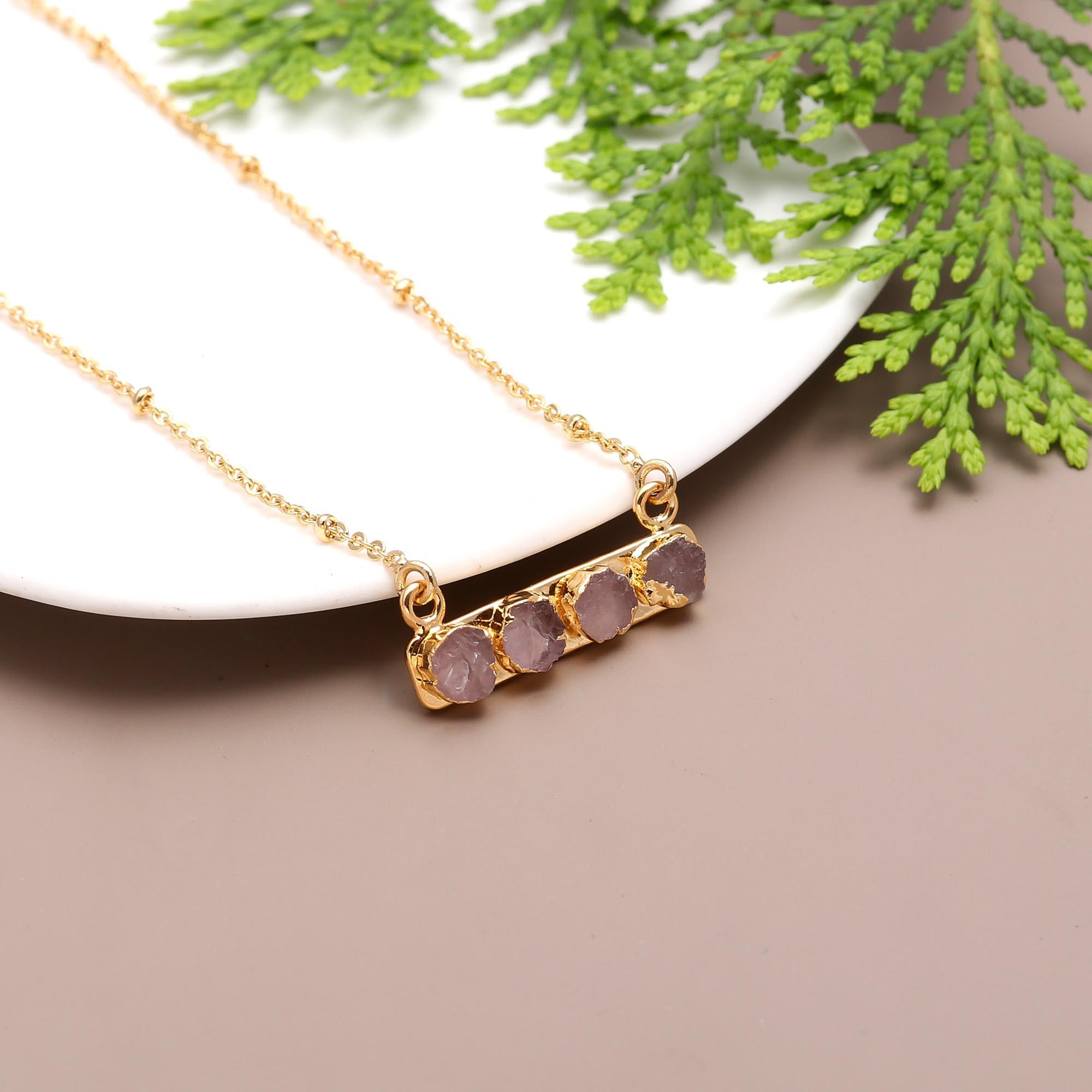 Classic Beauty | Natural rose quartz pendant | 18KT gold-plated necklace