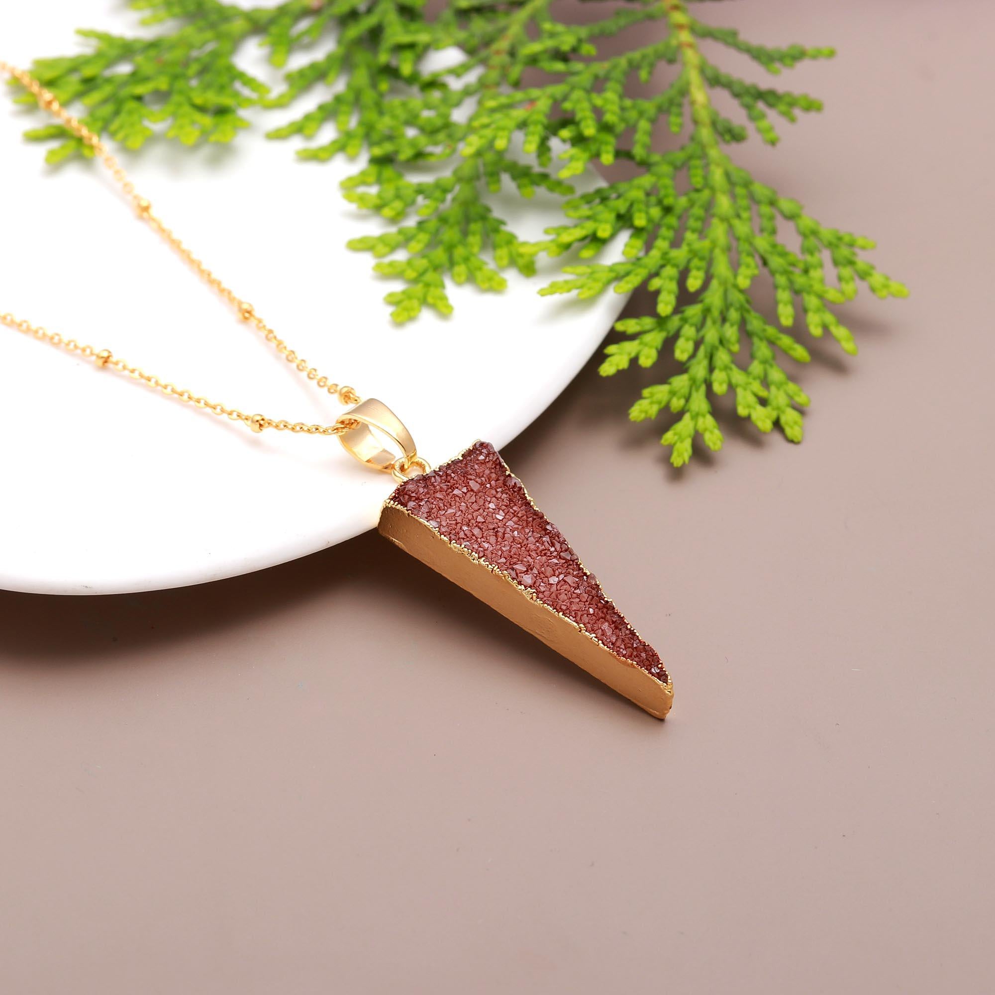 Famed triunes | Natural sugar druzy handmade pendant with chain | 18kt gold plated