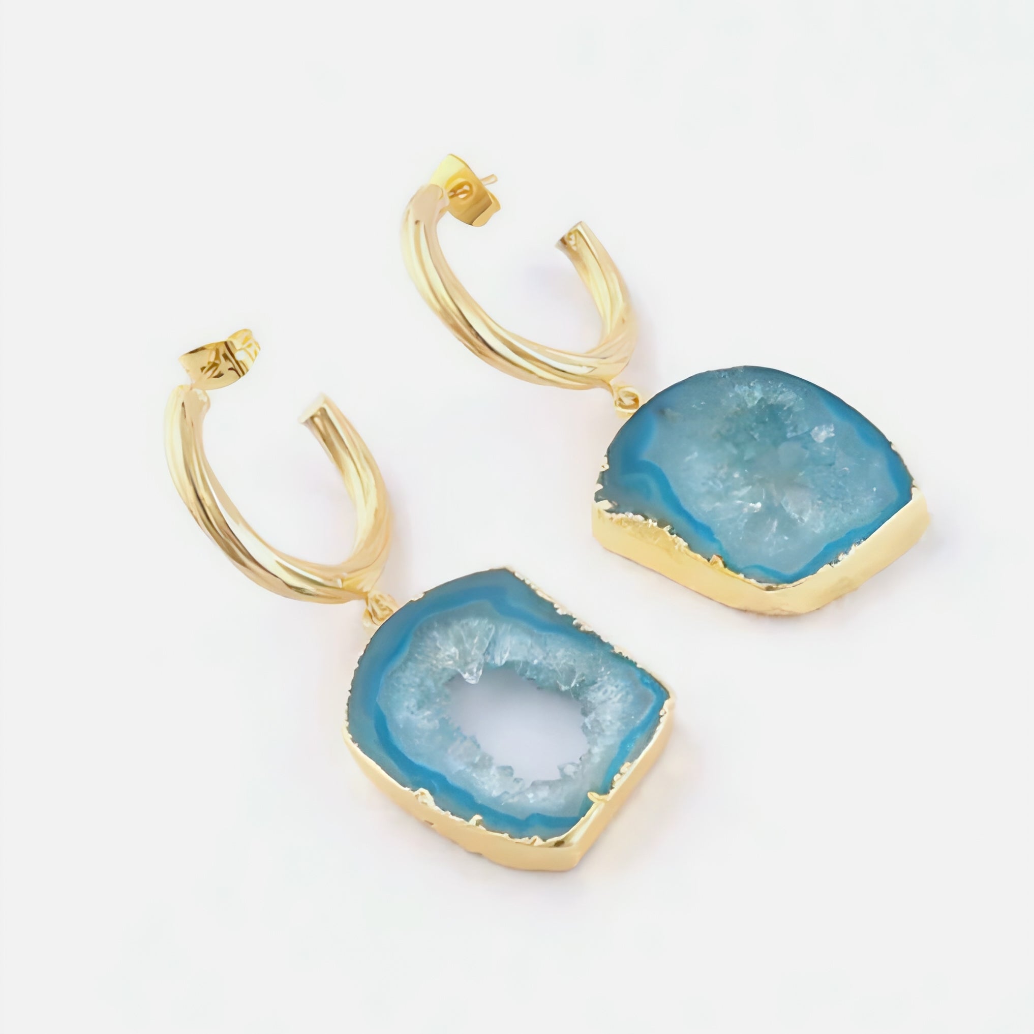 Aurora Hoops | Geode Slice Druzy Designer Earings | 18 KT Gold Plated