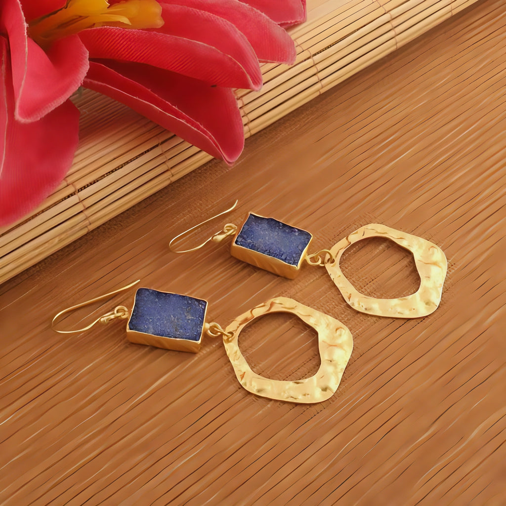 Geo Chic | Sugar Agate Druzy Earings | 18 KT Gold Plated