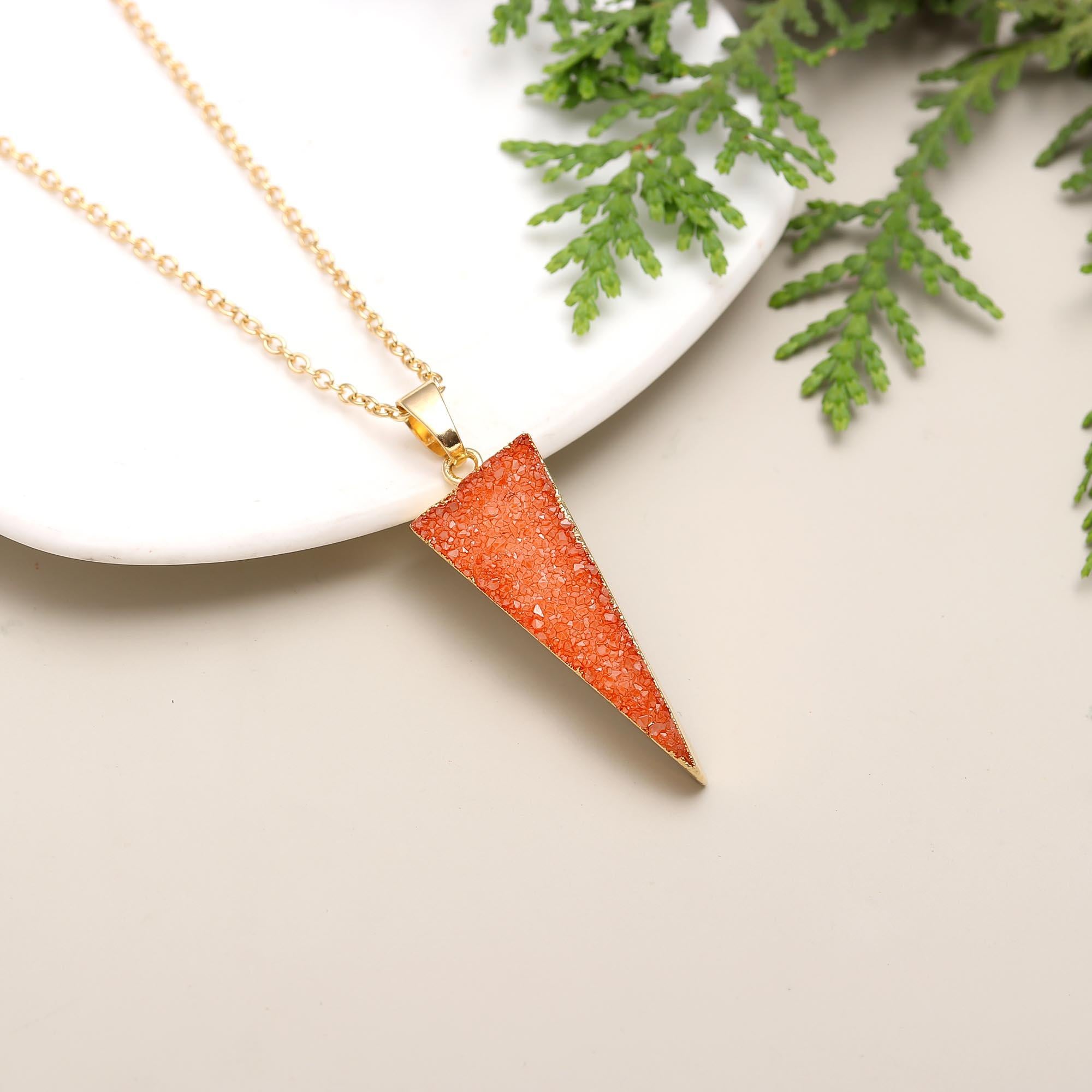 Famed triunes | Natural sugar druzy handmade pendant with chain | 18kt gold plated