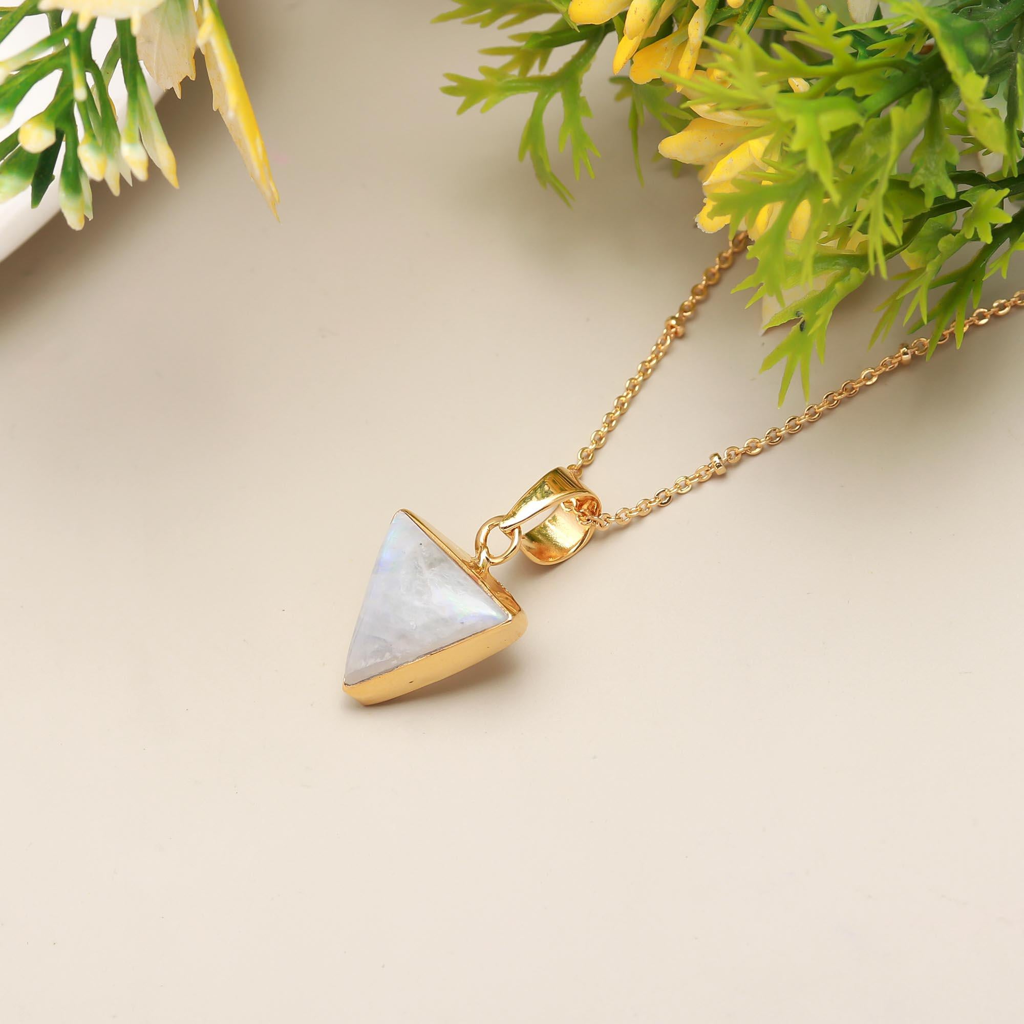 Triangular Melody | Moonstone trangular pendant with chain | 18KT gold plated