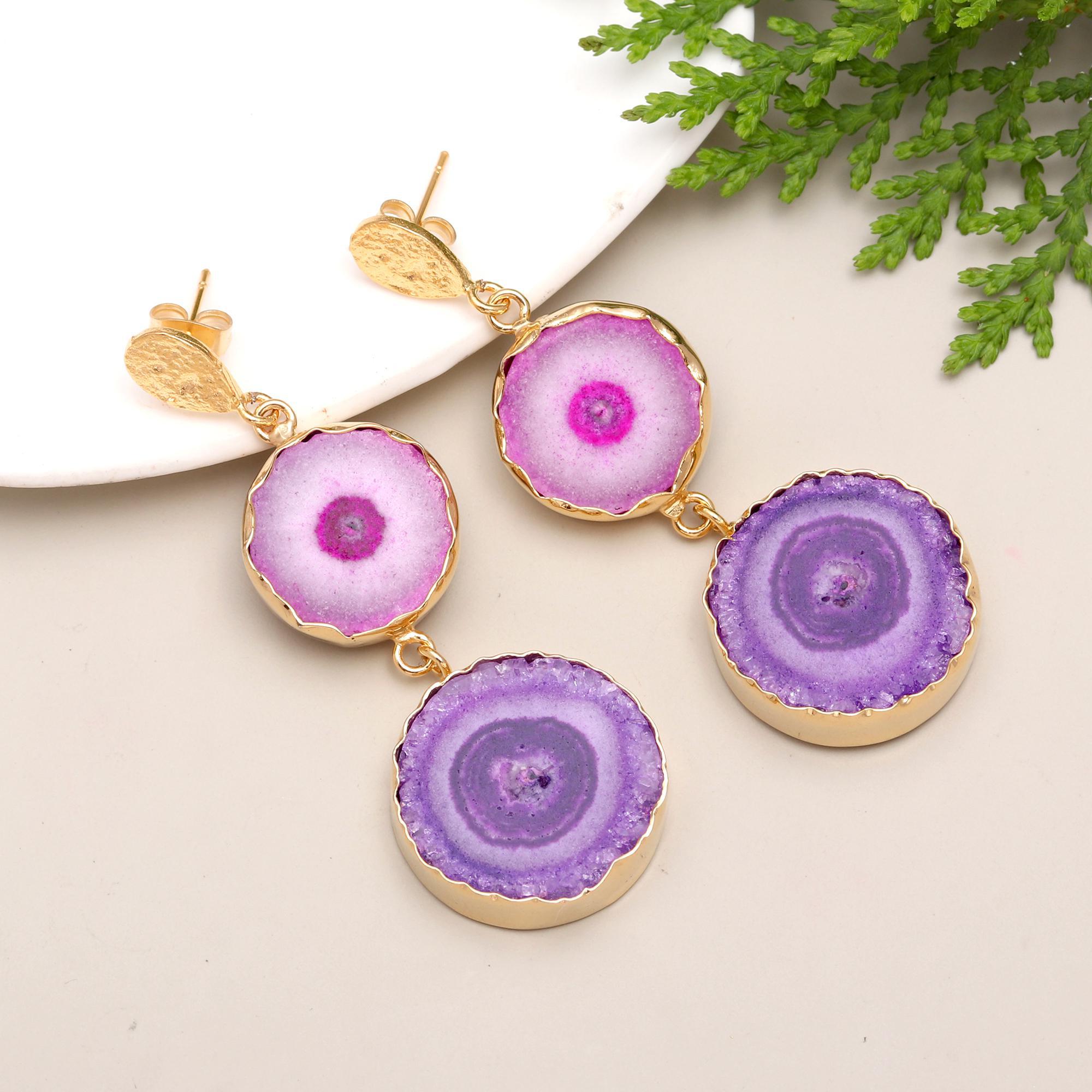 Magnificent Mauve | Natural solar quartz drop dangle earring | 18KT gold plated