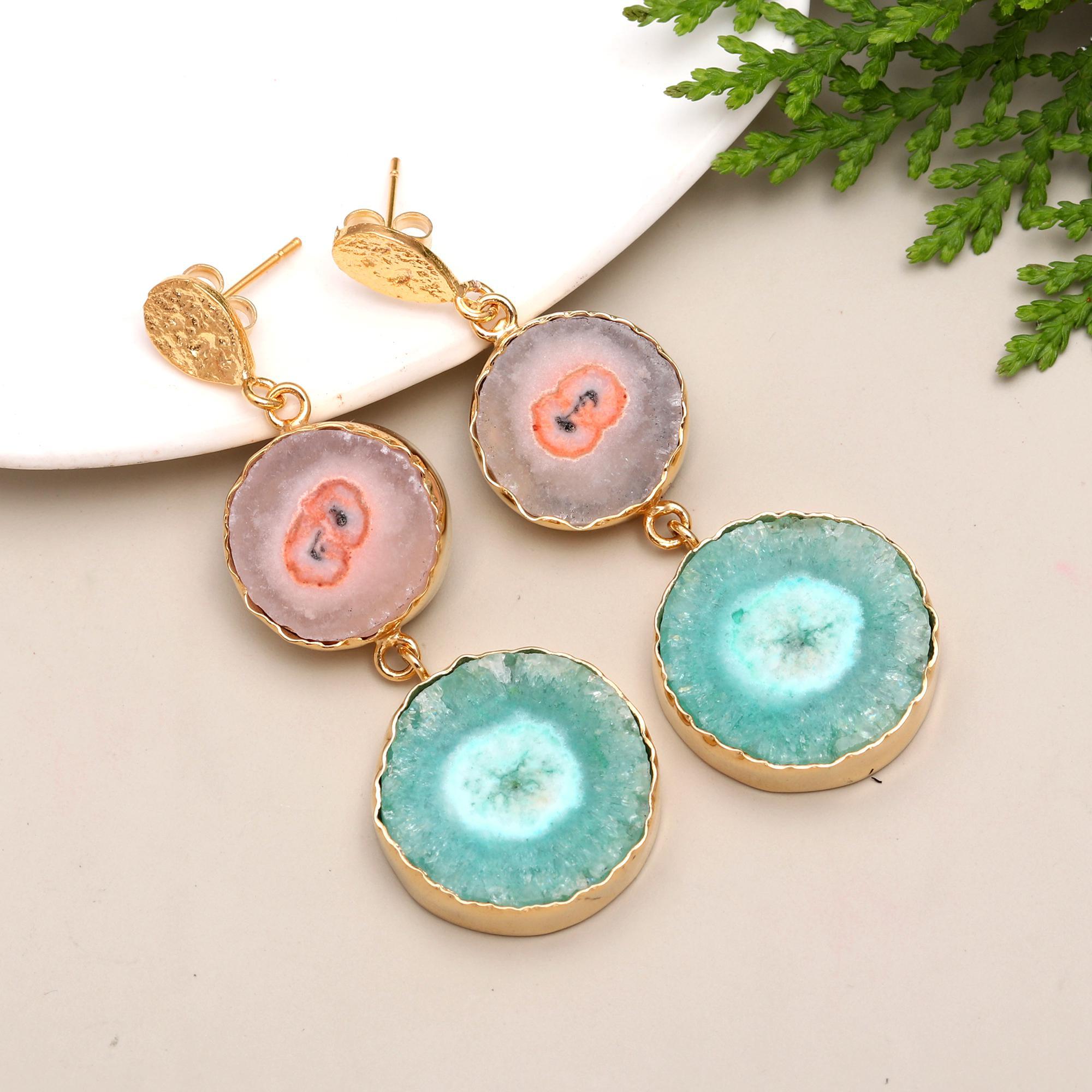 Magnificent Mauve | Natural solar quartz drop dangle earring | 18KT gold plated